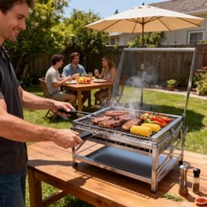180° Stainless Steel Portable Charcoal Barbecue for Garden and Camping